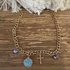 Charm Necklace Cat Hearts and Cross